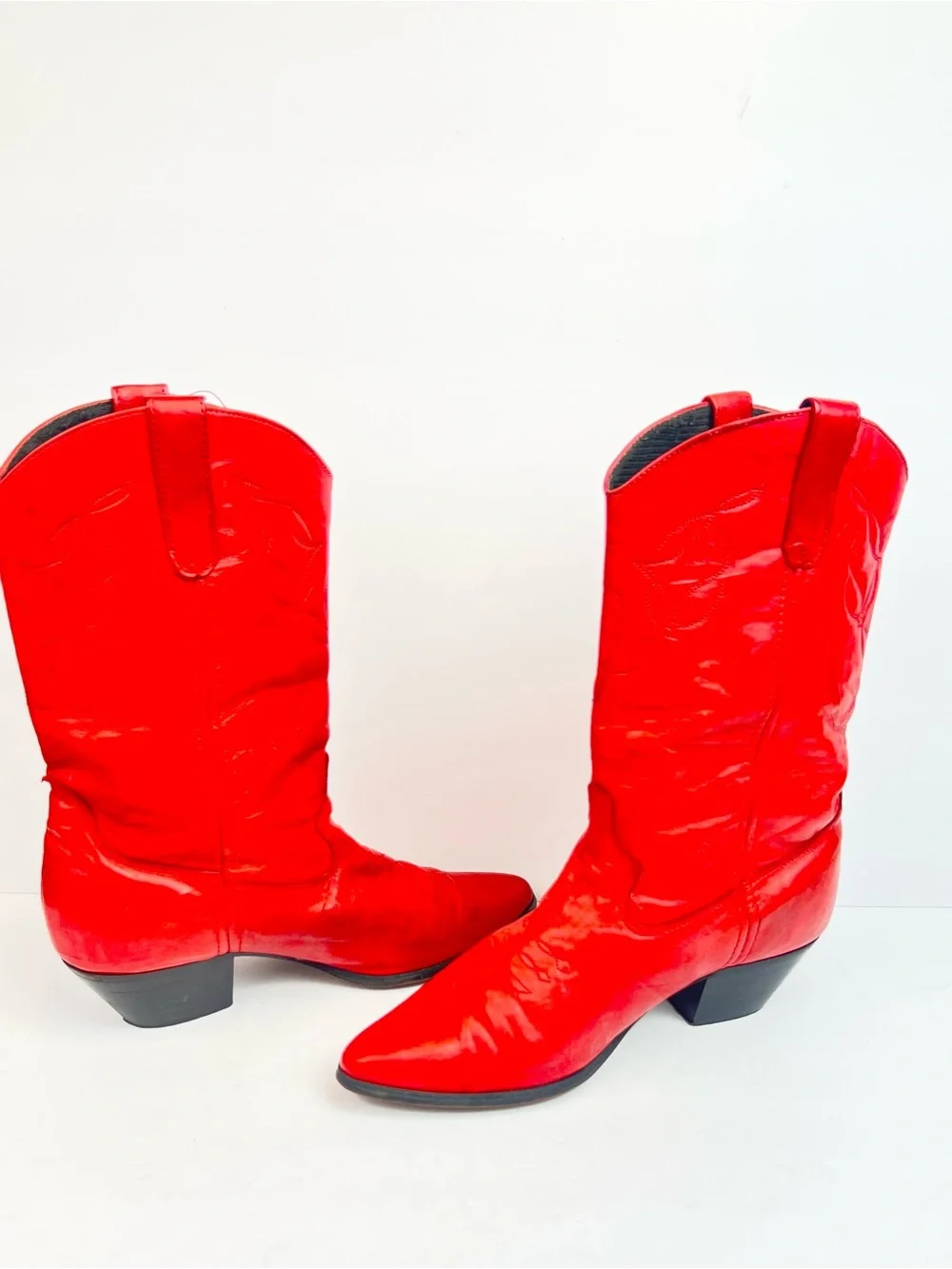 Laredo Red Leather Lace Up Tassel Cowboy Boots - Picture 2 of 9
